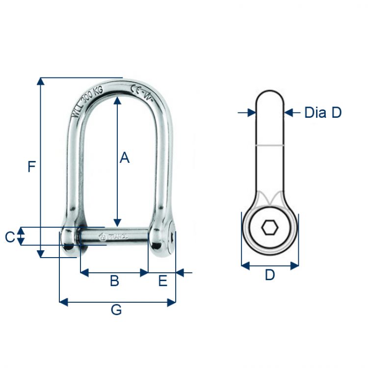 Manille autobloquante axe 6 pans creux droite grande taille Wichard CMU 0.3T - Accessoires de levage