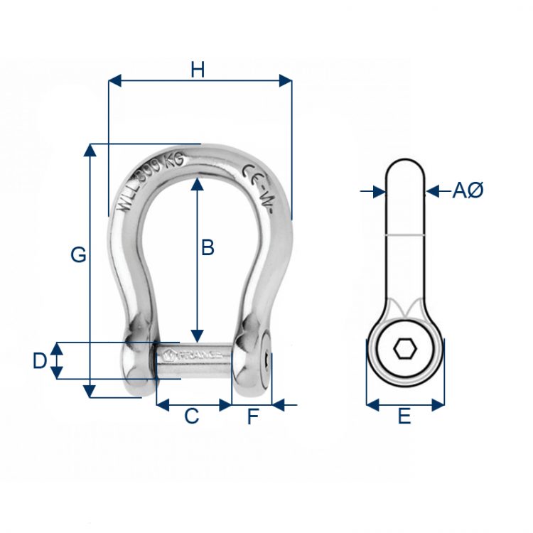 Manille autobloquante axe 6 pans creux lyre Wichard CMU 0.3 à 0.86T - Accessoires de levage