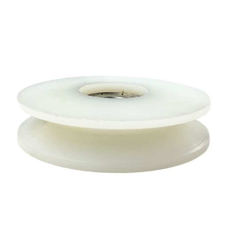 Réa nylon à gorge conique sur roulement pour poulie.